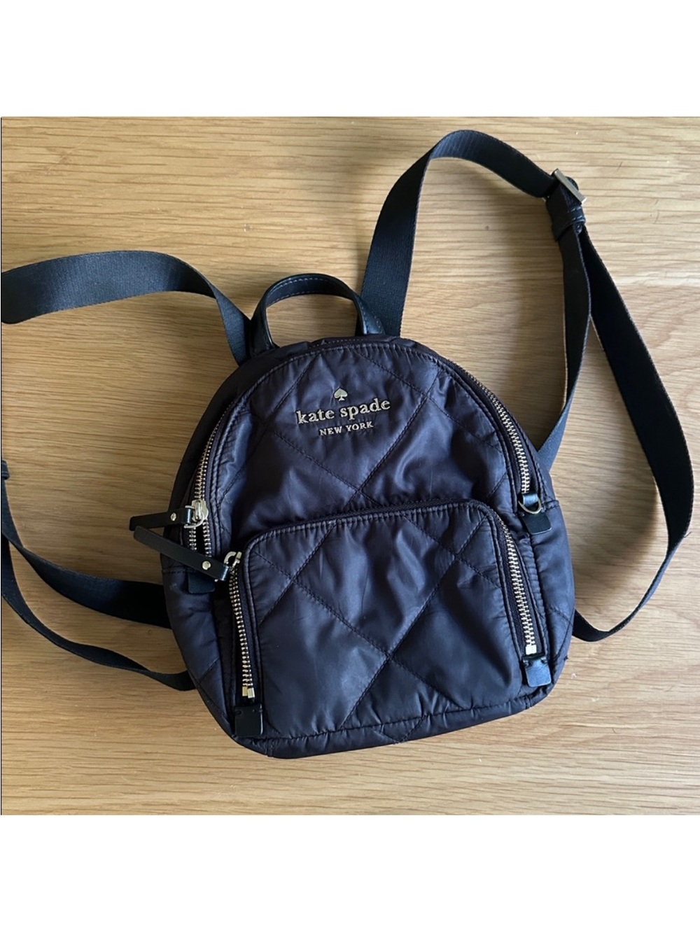 kate spade Quilted black Nylon Mini Backpack in with Gold Hardware